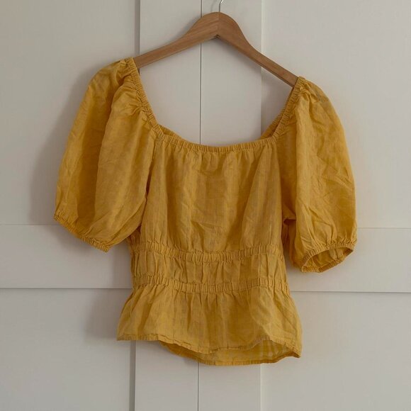 Madewell Smocked-Waist Crop Top in Autumn Gold, Size Small - Picture 5 of 8